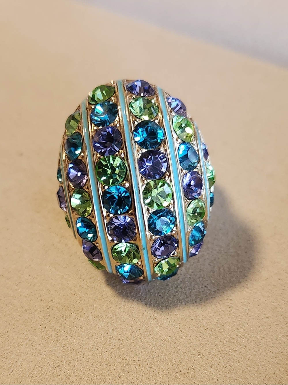 AKKAD Gold-Tone Multicolor Crystal Dome Statement Ring Size 6.5
